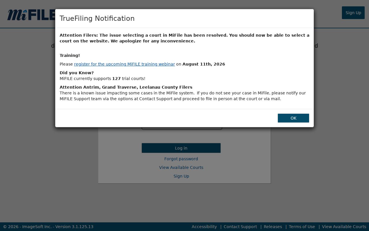 Ionia County case search distinction from MiFILE OneCourtID filing login