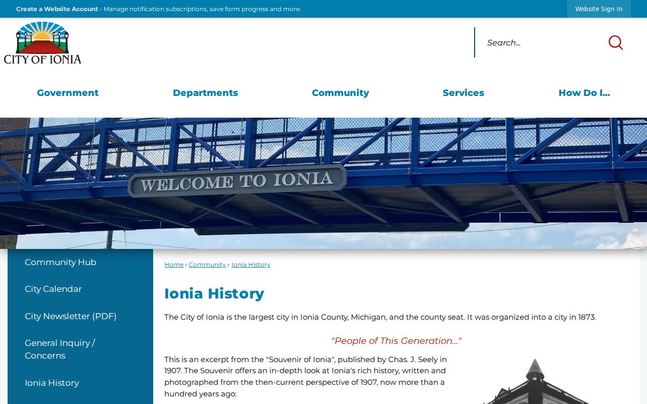 Ionia County court docket city history source for Ionia