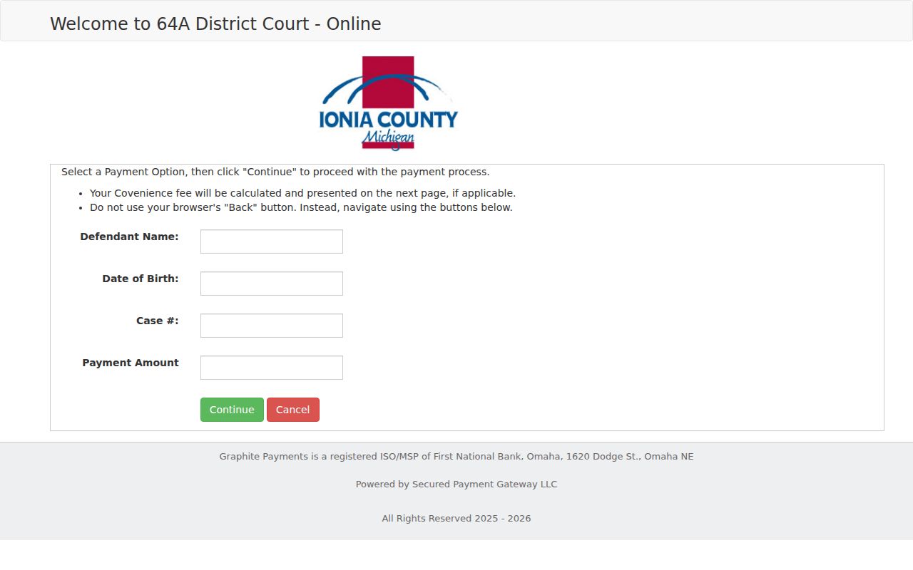 Ionia County traffic court official 64-A payment form